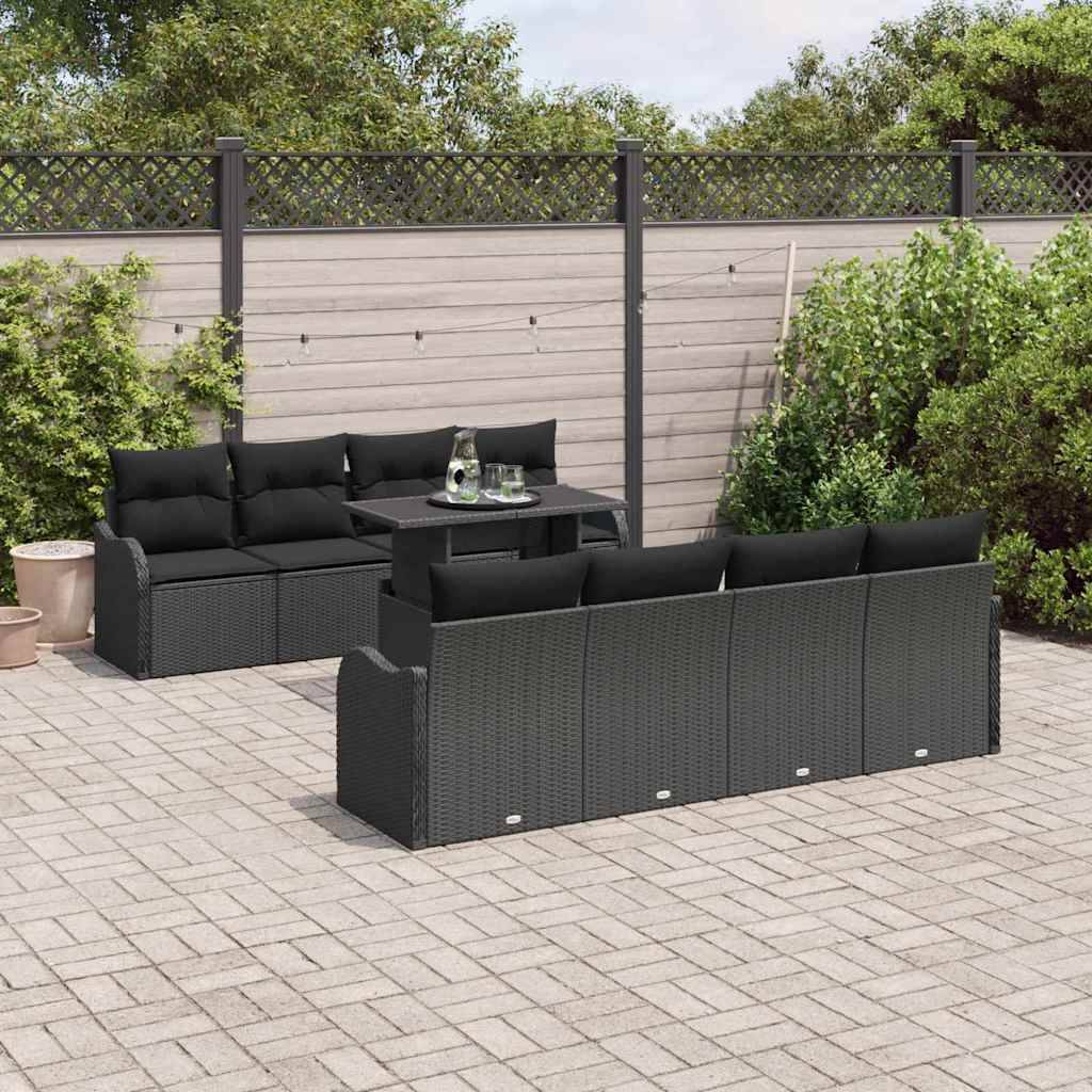 vidaXL Havesofa Sæt 7 stk. Sort polyrattan