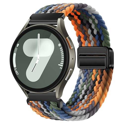 XMUXI 20 mm nylonarmband, kompatibelt med Samsumg Galaxy 7/6/5/4 40/44 mm/FE/Galaxy 6 Classic/5 Pro/4 Classic, magnetiskt klockarmband för sportklocka, för damer och herrar, elastiskt och flätat