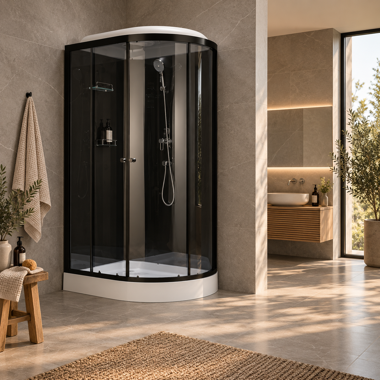 Duschkabin Nordamist Artemis 120x80x215 cm - Svart & Vit, Komplett med Blandare