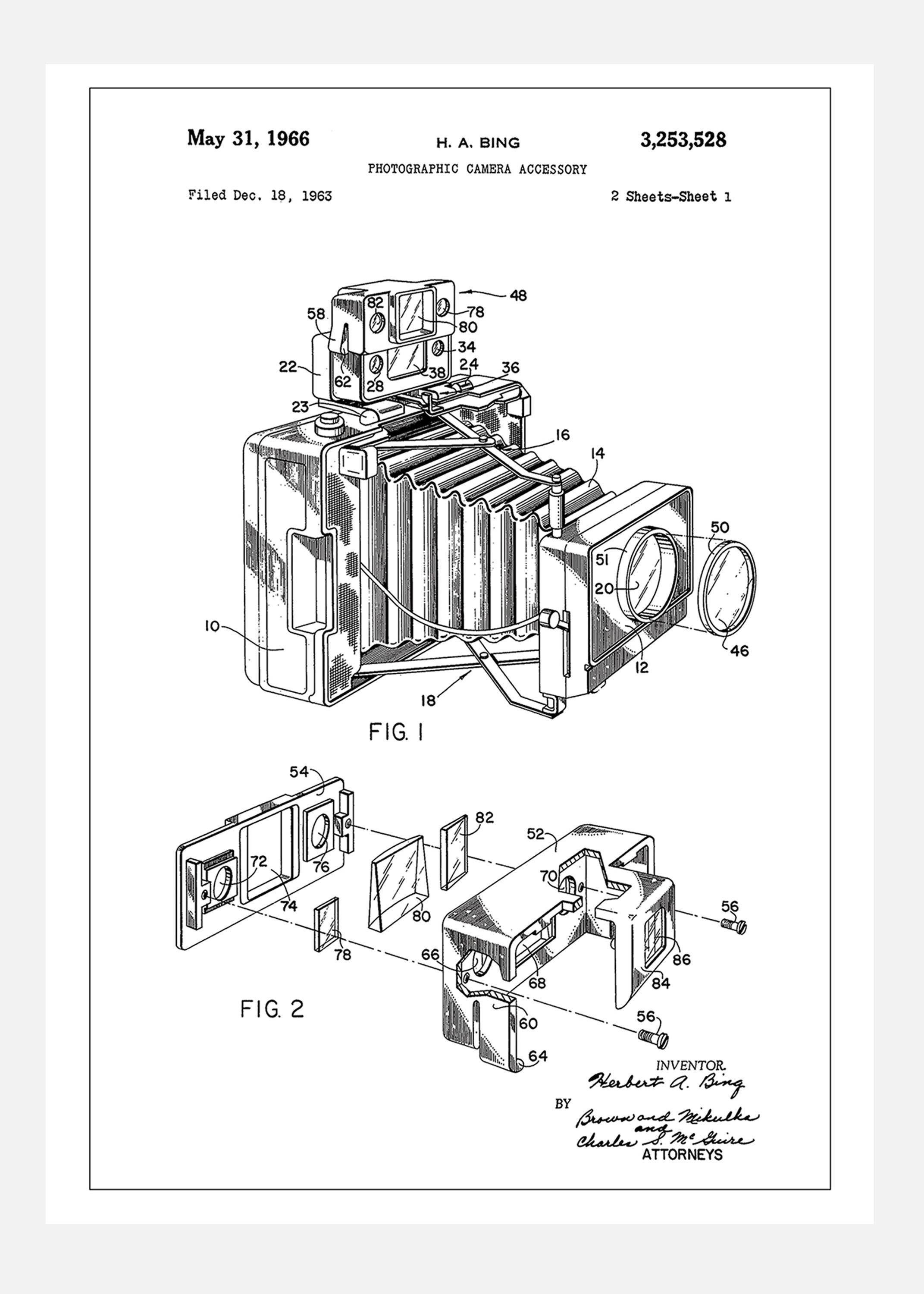 Patent Print - Photographic Camera - White Canvastavla (70x100 cm)