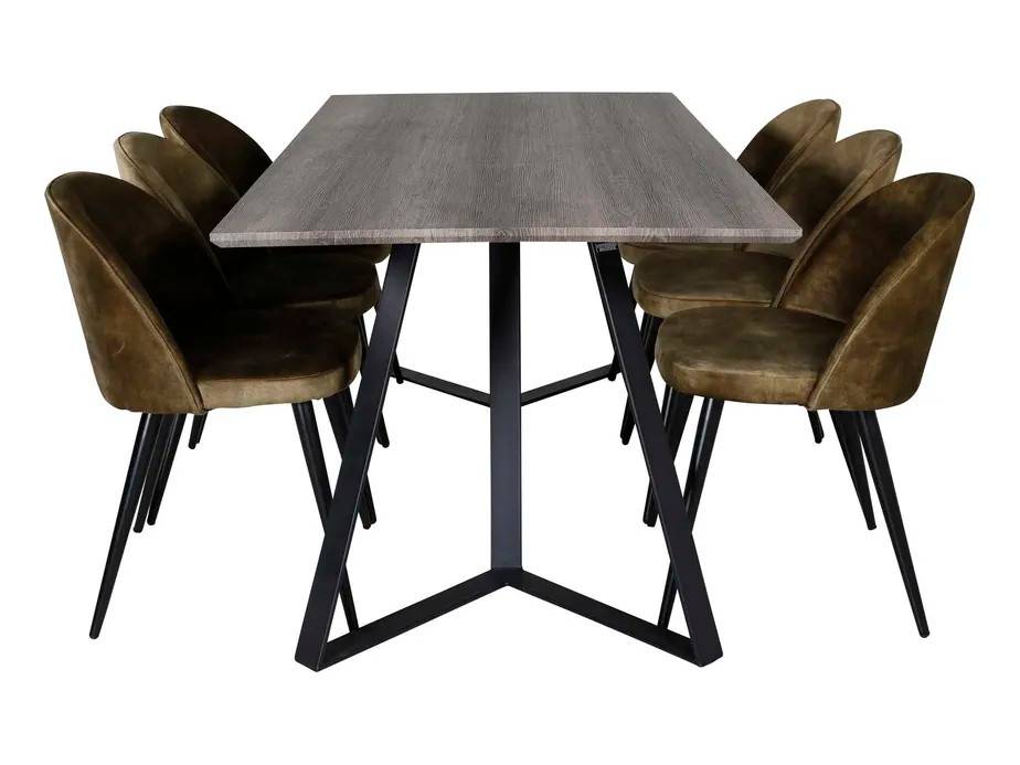 Venture Design Marina & Velvet matgrupp Grå/grön 6 st stolar & bord 180 x 90 cm