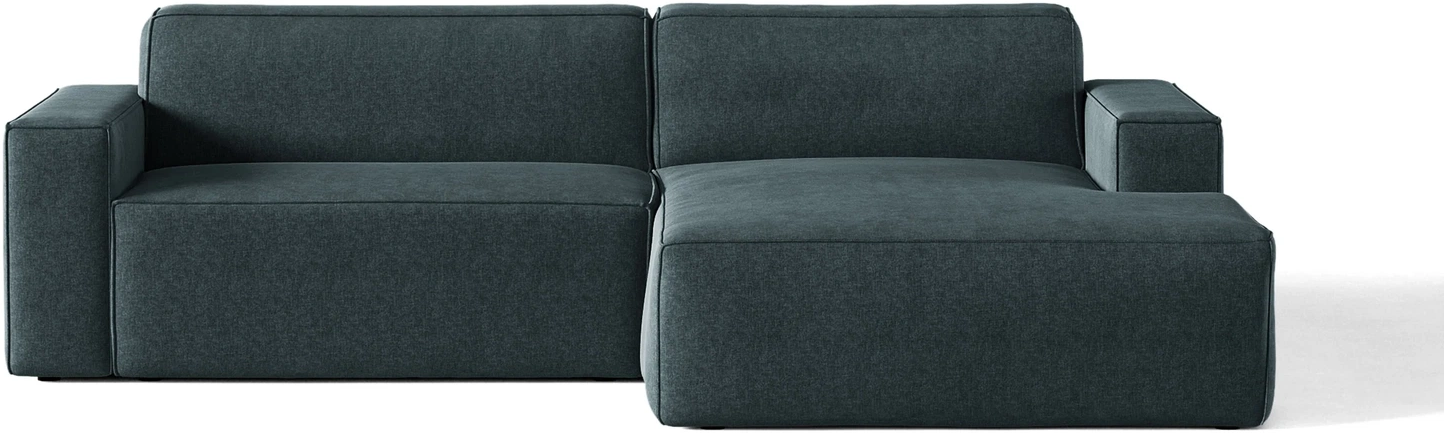 Chaiselongsofa Micadoni Jodie højrevendt, 3-personers, Liberty strukturstof, dyb petrol, B224×D162×H77 cm