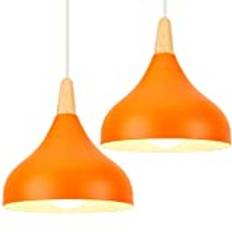 IDEGU Set med 2 ljuskronor retro hängande ljus modern stil dropphatt taklampa E27 metall hängande lampa för sovrum matsal kök, 20 cm (orange)