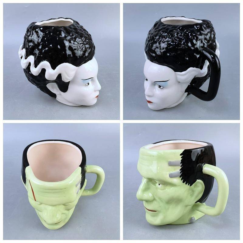 Amerikansk Skräckmonsterfilm Perifer Keramisk Mugg Frankenstein Vampyr Mumie Varulv Vattenkopp beige