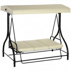 Hammock Gungbänk med Solskydd - 3 Sittplatser Flexibel Ryggstöd - Beige