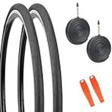 GRELiving 2-pack cykeldäck 700 x 28 c racercykel rock 2-pack cykelslang FV48 mm Presta kompatibel cykel med 28 tum och 700c-hjul