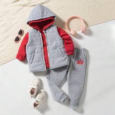 3st ung flicka termofodrad huvväst + sweatshirt vintersportkläder set - Röd (6Y,7Y,4Y,5Y)