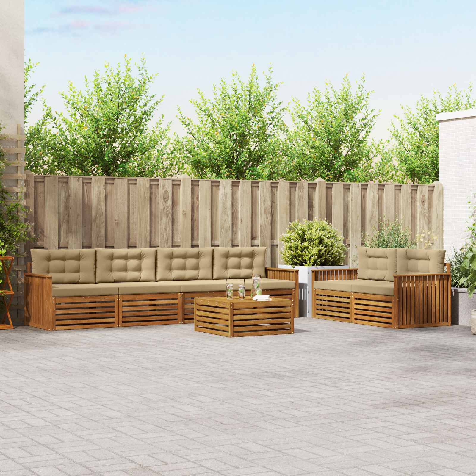 vidaXL Utomhussoffset med kudde 7 pcs Naturlig och Beige
