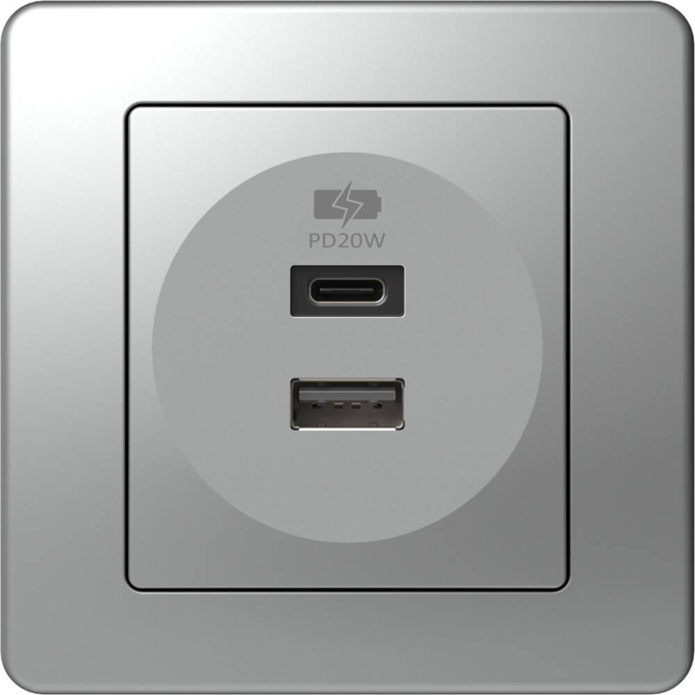 VÄGGUTTAG TEM  USB A+C SILVER