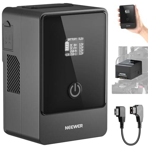 NEEWER Mini V-monteringsbatteri 6 800 mAh 99 Wh 14,5 V, PD 65 W dubbelriktad typ C snabbladdning V-lås batteri med D-kran/BP/USB A/dubbel DC-port/OLED-display för kamera videokamera monitor videoljus