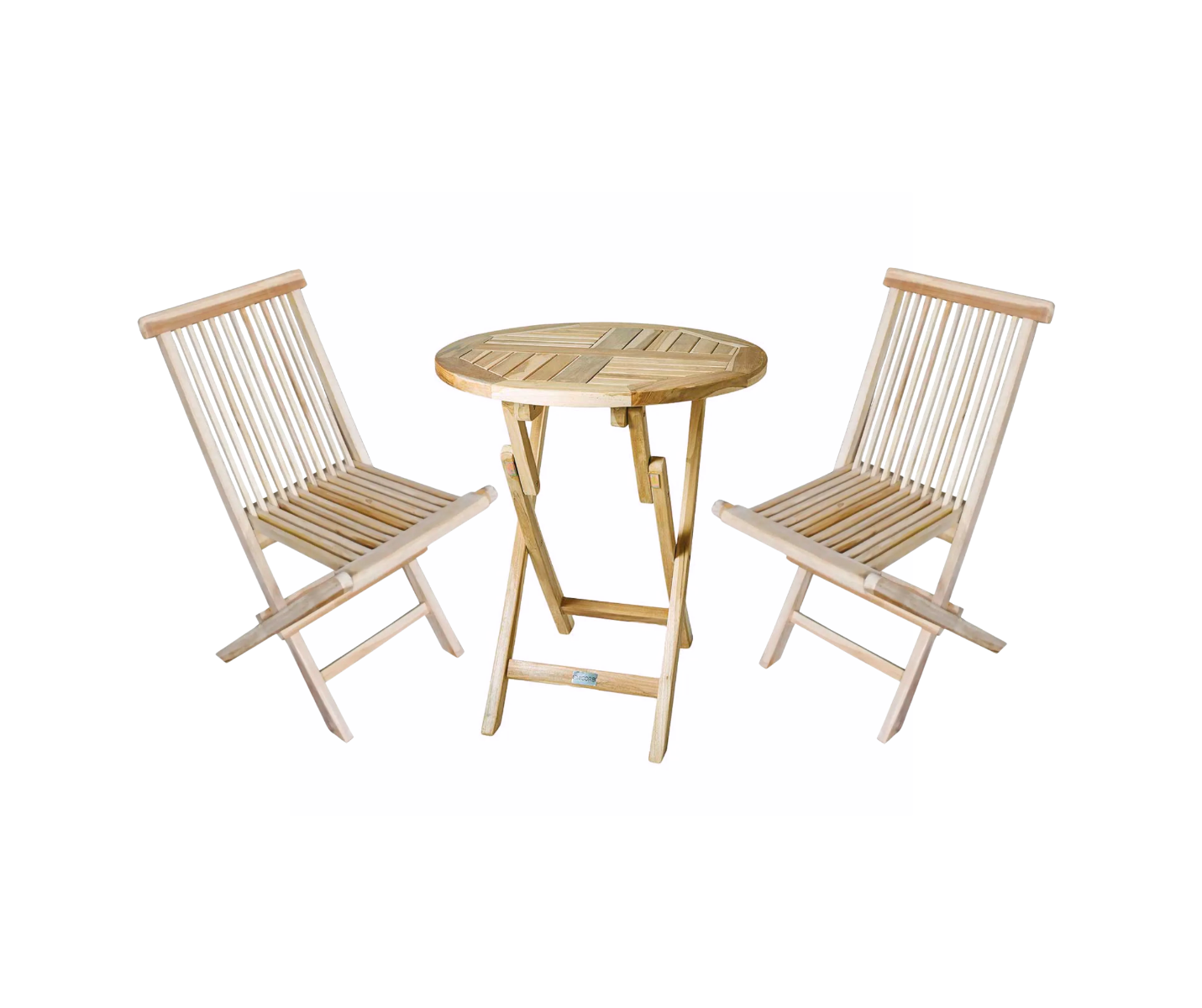 TEAK Mondena cafesæt - bord Ø66cm m/ 2 stole uden armlæn