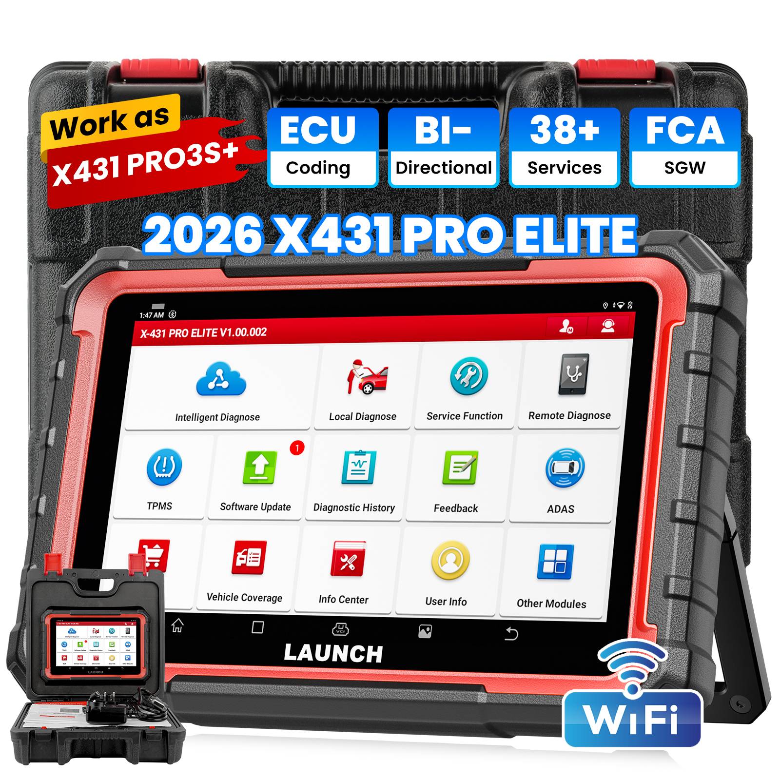 LAUNCH X431 PRO ELITE 8 inch Car Diagnostic Tools Auto OBD OBD2 Scanner All System CAN FD/DOIP Active Test 35 Reset ECU Coding