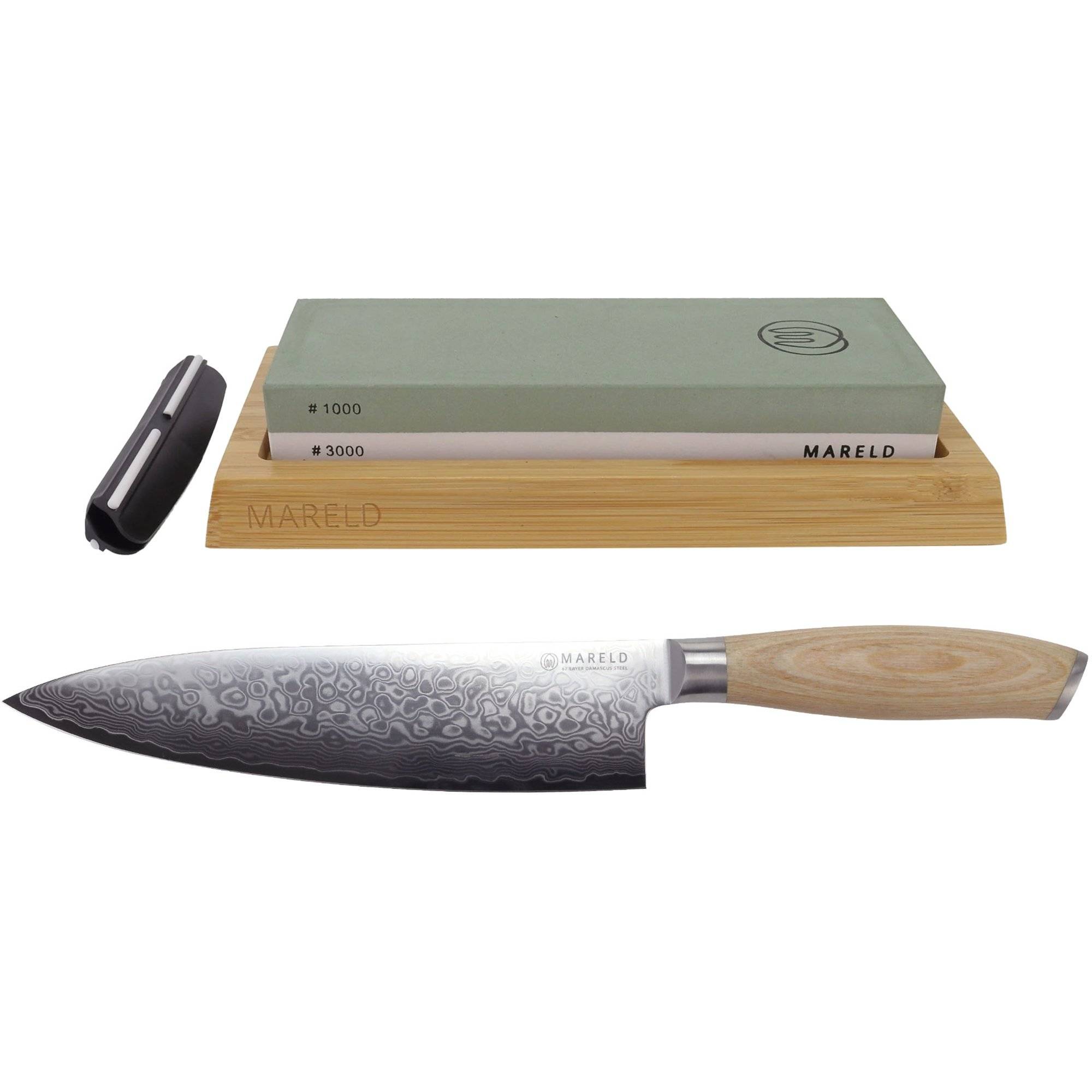 Mareld Kockkniv + Slipsten startkit - Ljust pakkaträ