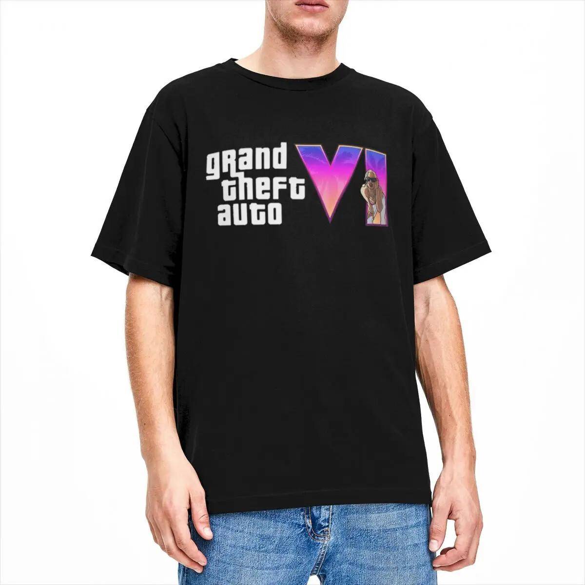 Vintage GTA 6 Lucia Retro Logotyp T-shirt Herr Dam Rund Hals Ren Bomull Ny Ga cm beige