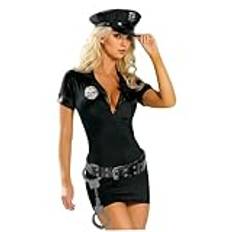 Polis kvinnor kläder, 5 st/set kvinnlig polis uniform kostym polis klänning inkluderar klänning, bälte, hatt, bricka (M)