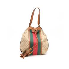 Gucci GG Sherry Line Bamboo Drawstring Bag - Beige (35x38x4 cm)