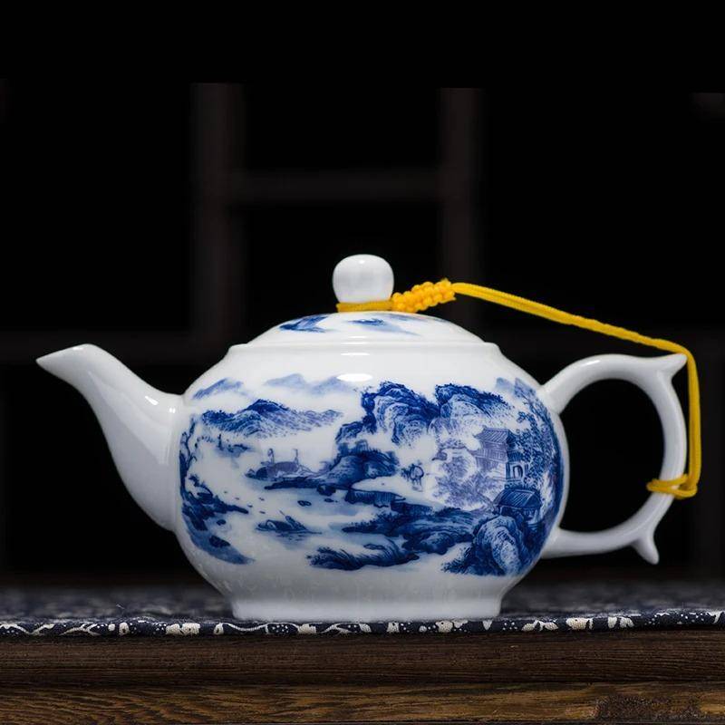 Kina Blå och vit tunn porslinstekanna Hög kapacitet 320ML 1L Keramisk tekanna traditionell kinesisk teservis