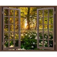 3d effekt fönster vägg klistermärke skog blommor landskap vinyl dekal dekor väggmålning vägg klistermärke heminredning - 80 x 120cm 32 x 48 tum
