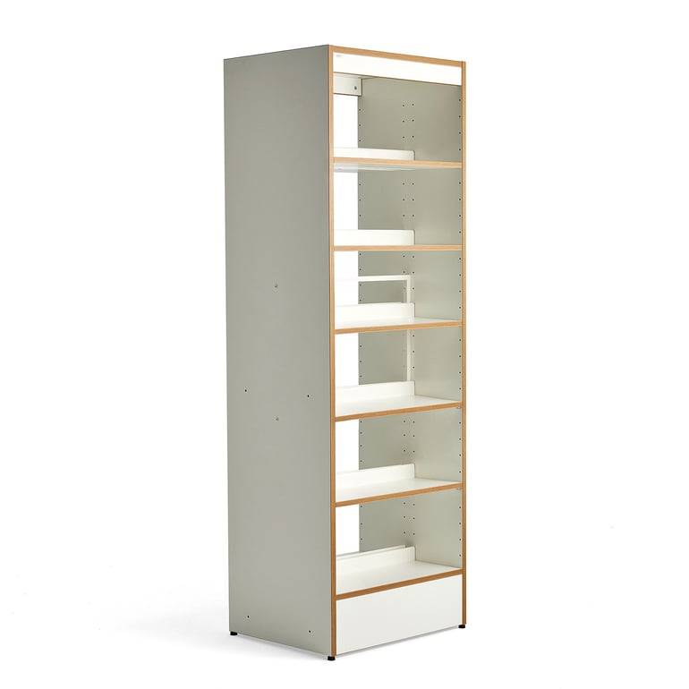 Bibliotekshylla STORY, grundsektion, dubbelsidig, 2240x747x585 mm, 6 hyllor, vit