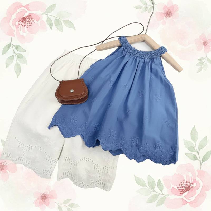 Sleeveless Tops & Pants – Mjuk & elegant – Sommarset för barn Blå / 130 (5–6 år) | Pedagogiska Träleksaker