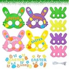 Påskägg pysselset, påskpyssel för barn, gör-det-själv kaninmask, påskhare mask, kanin pappersmask för påsk karneval vårfest present barnfest födelsedag klä upp mask (8 stycken)
