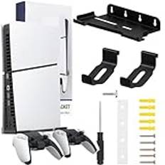 Niciksty Väggfäste PS5/PS5 slim, väggfäste för PS5 slim/PS5-konsol (Disc/Digital Edition) med 2 styrenhetshållare stålväggstativ hållare PS5/PS5 smal konsol väggfäste för PS5