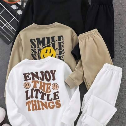 3-pack sweatshirt för tweenpojkar, avslappnad söt sportig streetstyle, Academy, koreansk japansk stil, basic mångsidig minimalistisk med ansikte och r - Multifärgad (7Y,8Y,9Y,10Y,11Y,12Y,13Y)
