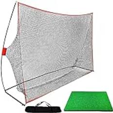 FINGER TEN Golfnät, övningsnät, utomhus, set, golvävningsnät, 300 x 213 cm (10 x 7 fot) med 60 x 30 cm golfmatta och 1 golfteer, gummi, golf, driving, träning, slagnät, träningshjälp för trädgården