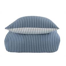Bæk og Bølge dobbelt sengetøj 200x220 cm - Blåt sengesæt med striber i vendbart design - 100% bomuld - Krepp sengelinned - By Night