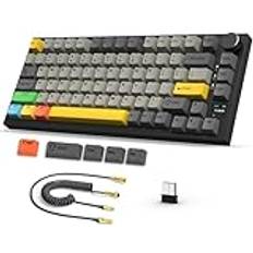 AJAZZ AK820PRO 75% TKL trådlöst mekaniskt speltangentbord med lindad USB C-kabel,2,4G/Bluetooth/USB-C trådbunden, 81 nycklar med TFT-färgskärm och CNC-knappkontakt C02 grått typ C huvud