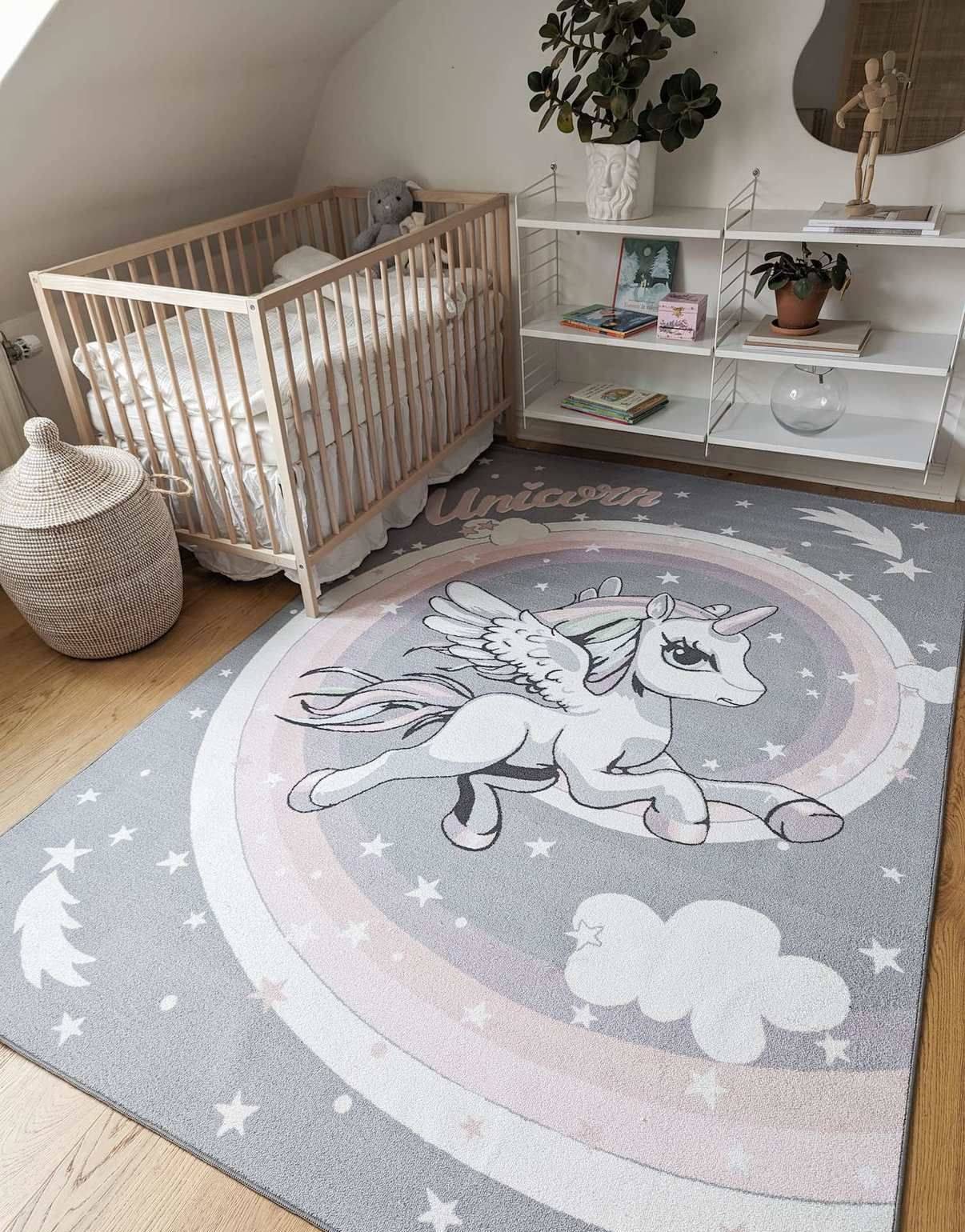 Barnmatta Licorne - 160 x 230 cm - Grå - (Tunn, Lättstädad) (160 x 230 cm)