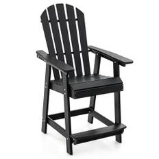 COSTWAY Hög Adirondack-stol med fotstöd, väderbeständig barstol av HDPE, balkongstol med armstöd, utomhus adirondack-stol för trädgård, terrass (svart)