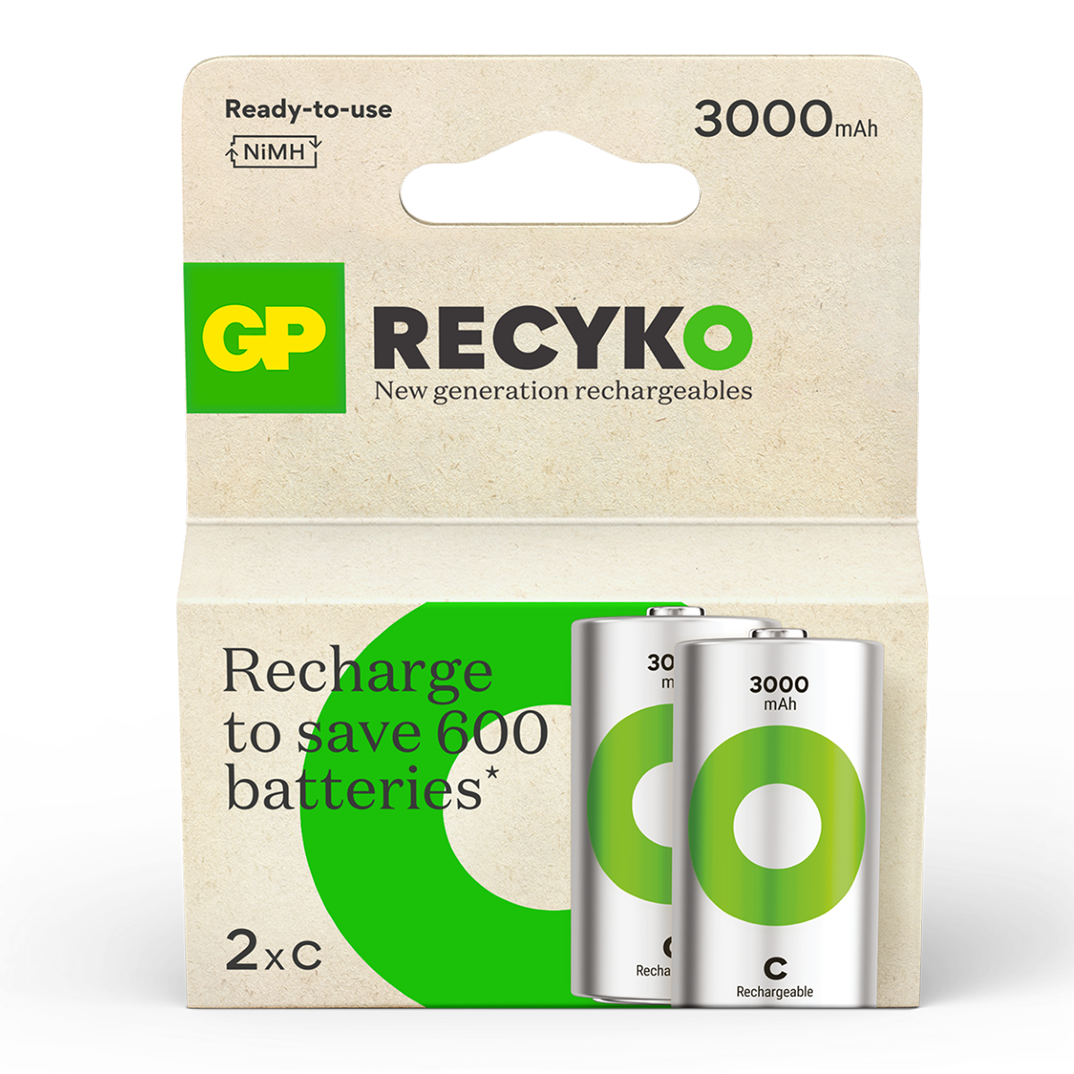 Uppladdningsbart batteri GP ReCyko C / LR14 med 3000 mAh - 2-pack