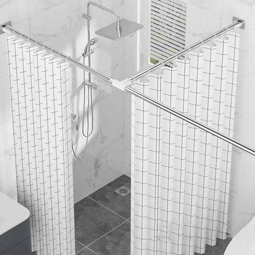Utdragbar T-formad duschdraperistång, justerbar spännstång utan borrning för gardiner och kläder, rostfritt stål, passar 110–170 cm, perfekt för badrum och klädbutik