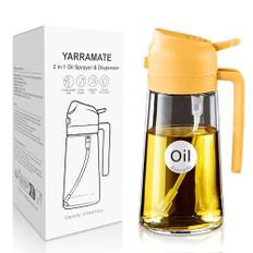 YARRAMATE oljespruta för matlagning, 2 i 1 olivolja dispenserflaska för kök, 16 oz/470 ml premiumglasoljeflaska, livsmedelsklassad oljemister för fritös, sallad, stekning, BBQ (Orange)