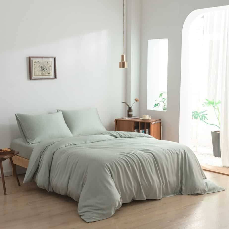 Bamboo duvet cover, 140x220cm, sage green – buttons - 200x200 cm / Sage Green / Bamboo button closure