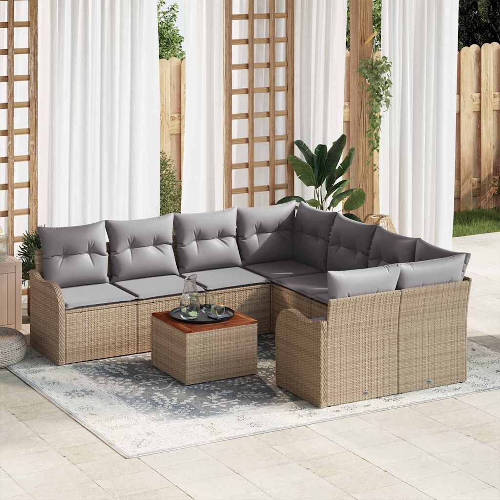 vidaXL Havesofa Sæt 9 stk. Beige polyrattan