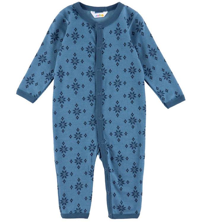 Joha Onesie - Ull - Blå m. Snöflingor - Joha - 70 - Onesie