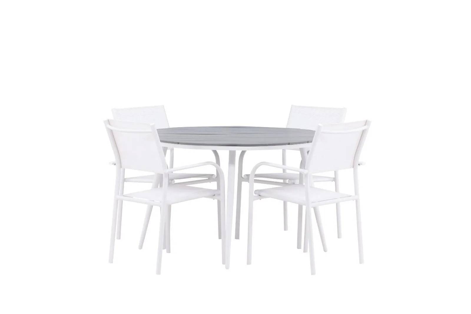Break & Santorini - ø120 cm med 4 stolar - Matgrupper utomhus - grå/vit