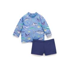 Purebaby Purebaby Blue Sky Submarine Long Sleeve Rashie Shorts Set