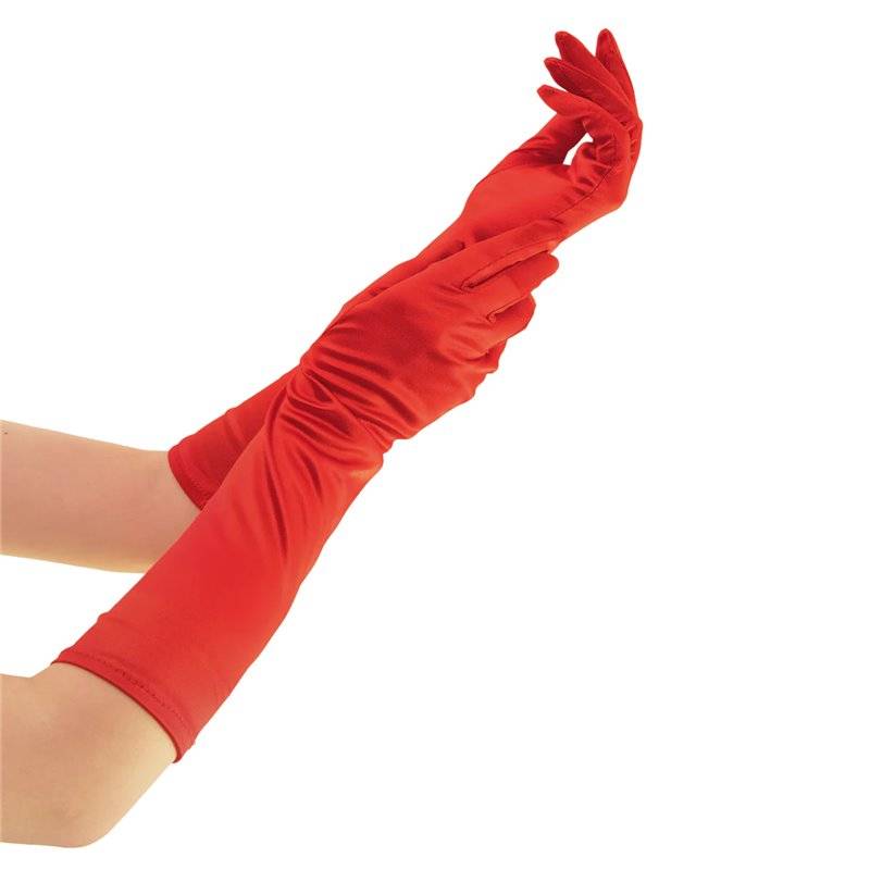 1 sæt Aftenhandsker Rød i Satin Look 40 cm.