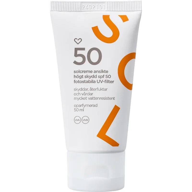 Hjärtats Solkräm Ansikte Oparfymerad SPF 50, 50 ml