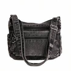 Unisex vintage tvättad canvas axelväska, avslappnad axelväska för skolan, jobbet, dagligt bruk - Multifärgad