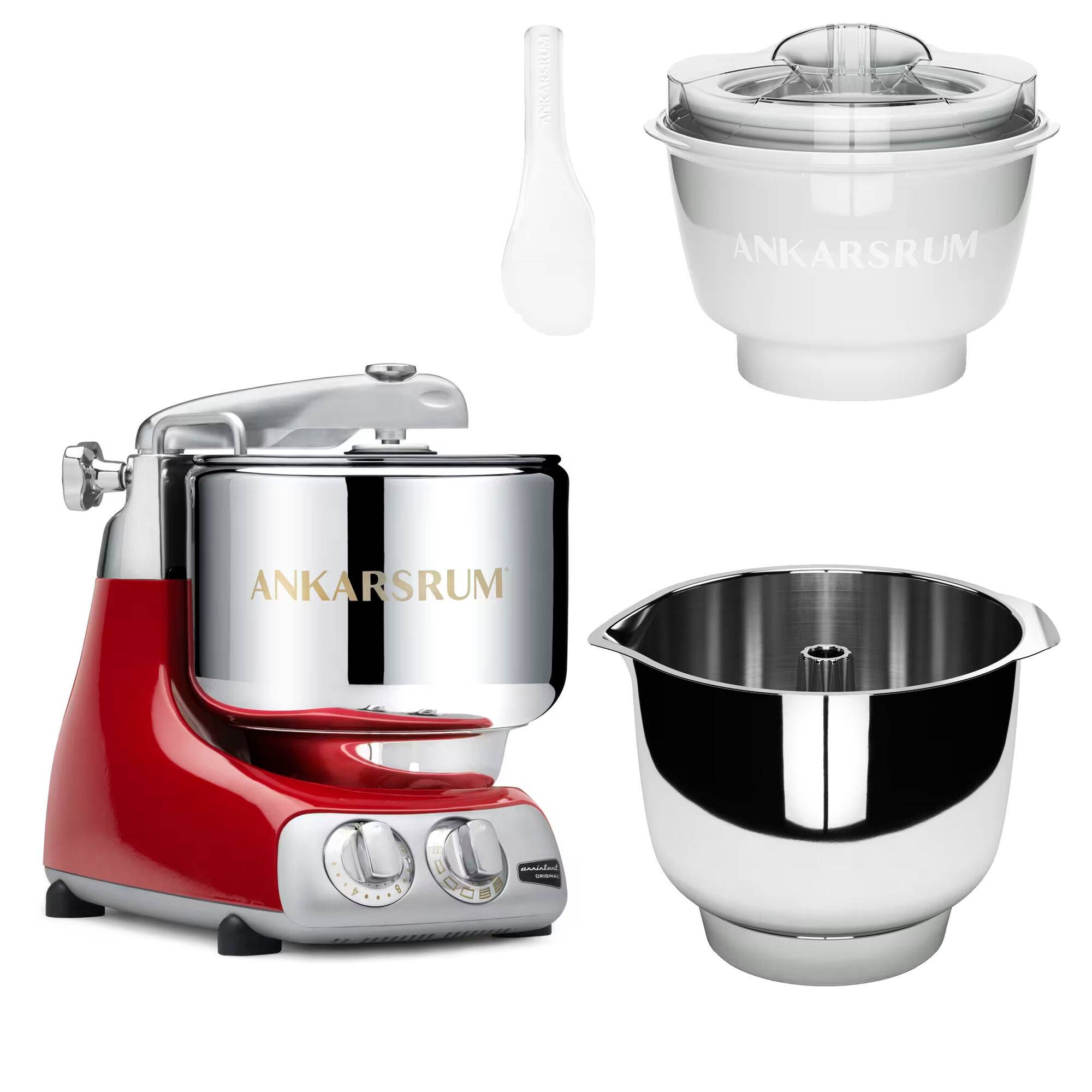 Ankarsrum Assistent Original AKM 6230 köksmaskin med glasstillbehör och extra vispskål, röd - Röd