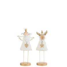 J-Line - Engel/Rensdyr Figur m/Fod Pels/Træ Hvid/Guld H: 23 L: 9 B: 7,5 cm.