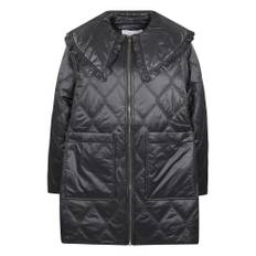 Ganni, Jakke, Dame, Sort, 2XS/XS, Uld, Quilted Diamond Blue-Grey Puffer Jakke