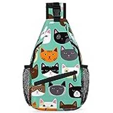 RIRIX Söt katt ansikte sling ryggsäck djur katter crossbody väska mångsidig crossbody väska resa vandring bröstväska vardaglig dag väska, Som visat, 7.9*3.5*14.2 inches