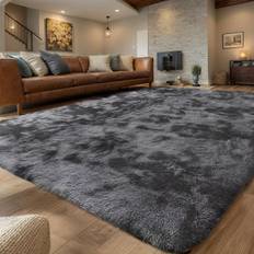 TEMU Luxurious Plush Area Mat - , Thick Fur Mat In Sleek Gray With Black Accents, Bedroom & Living Room Decor, Polyester, Living Room Rugs Large Size