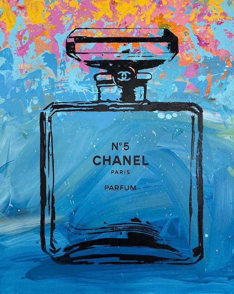 Original Fashion Mixed Media by Jim Hudek | Abstract Art on Acrylic | Chanel No.5 Blue