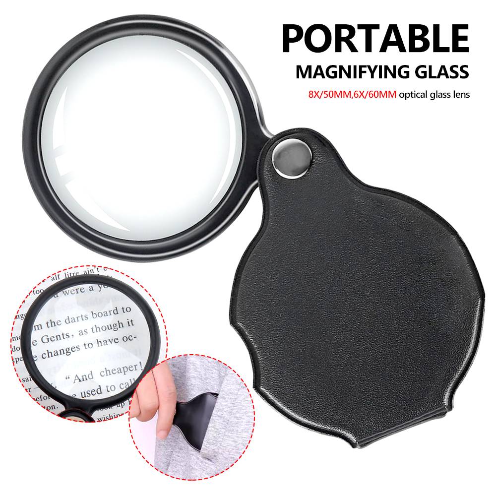 Magnifying Glass 5X Folding Portable Handheld Mini Pocket Magnifier Optical Glass Lens 50/60mm Jewelry Loupe Reading for Elderly